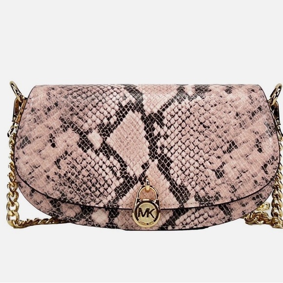 Michael Kors Handbags - NWOT Michael Kors Mila Pink Snakeskin crossbody Messenger Clutch Purse